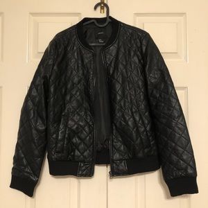 Forever 21 Crosshatched Black Bomber Jacket Medium